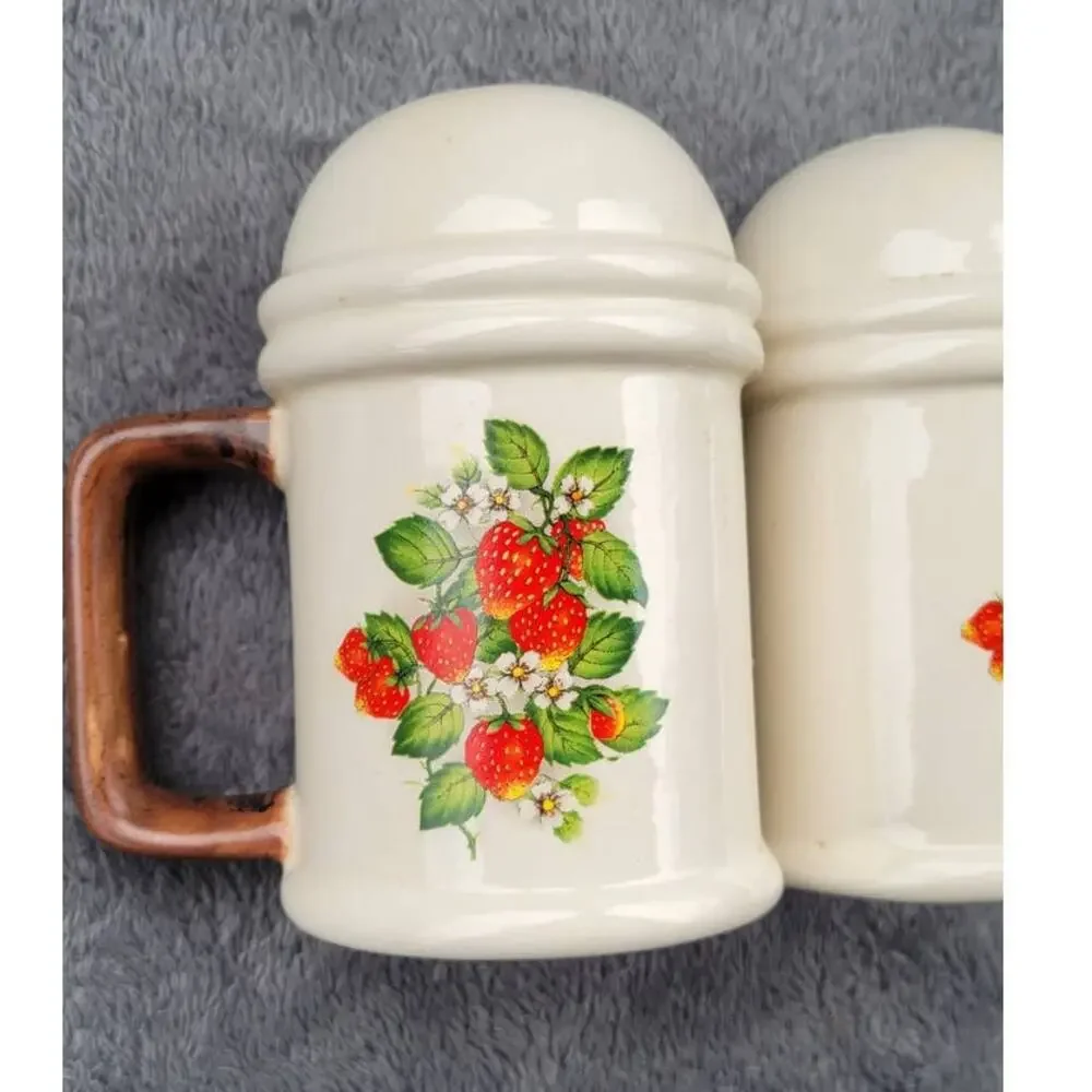 Retro Vintage Strawberry Salt & Pepper Shaker Set Ceramic
